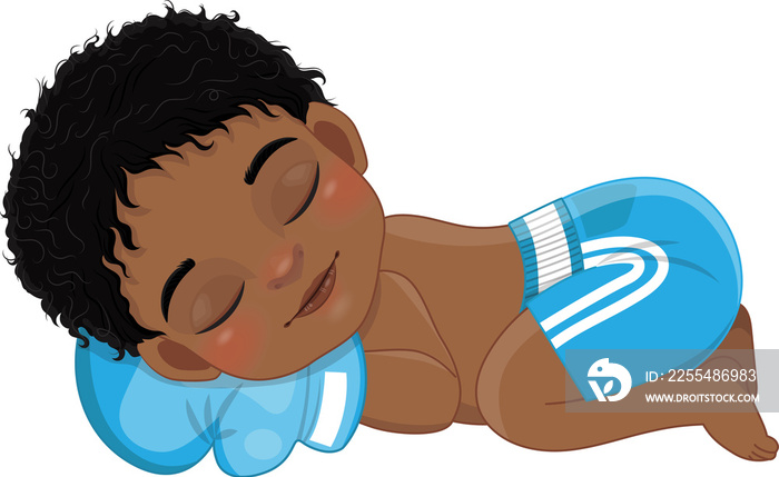 Newborn Boxing or Boxing Sleeping Baby Black Boys wear Blue Gloves and Short Pants Cartoon Character