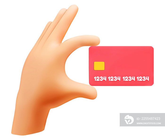 Cartoon hand using credit card for online payment or payment transaction or online mobile banking concept isolated on transparent background PNG cut out