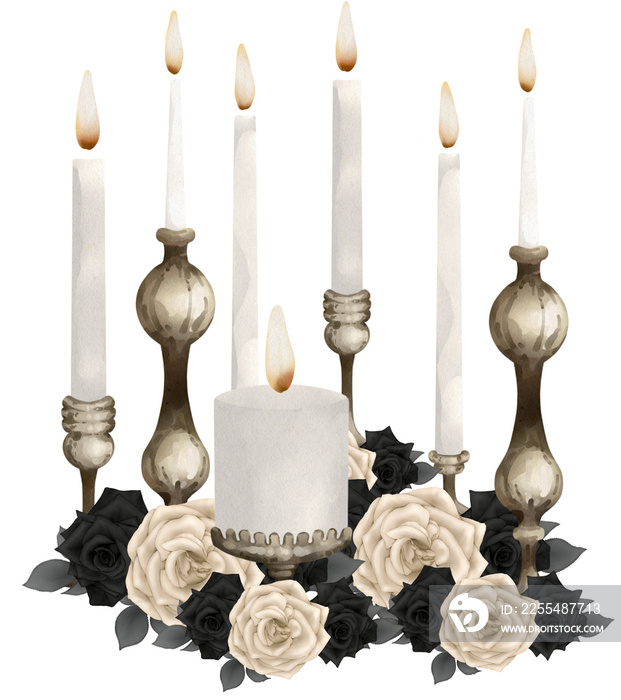 white candles and roses with Halloween festival