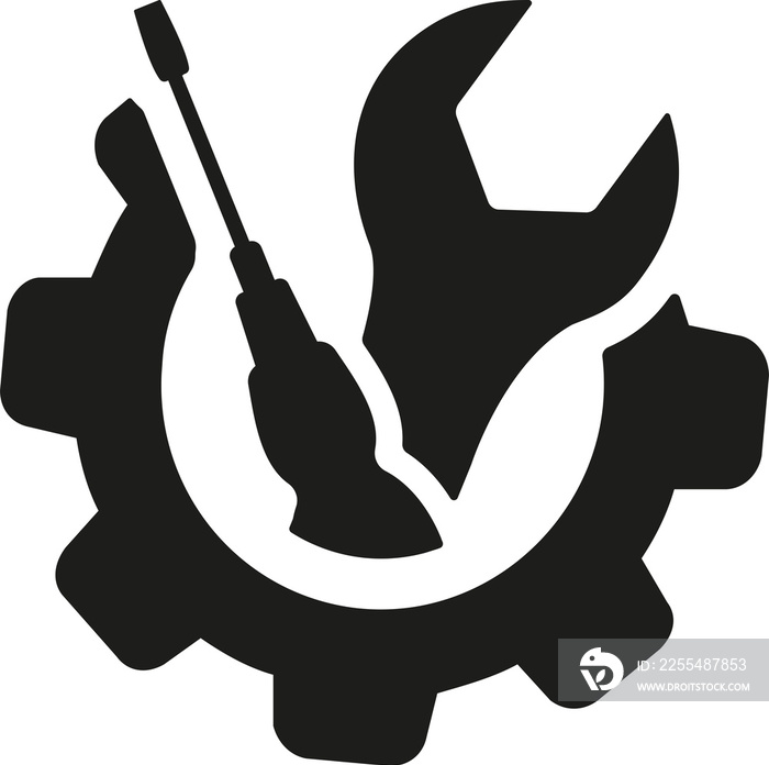 Maintenance tools with wrench, gear, spanner, hammer and screwdriver symbol