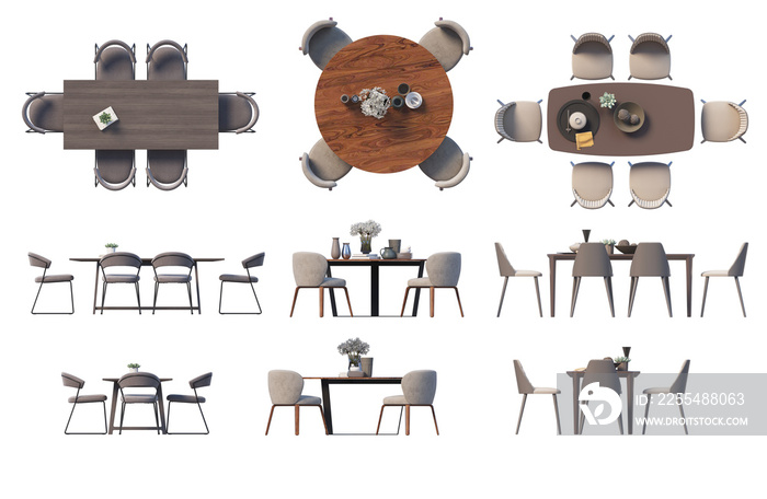 3D render furniture different perspectives