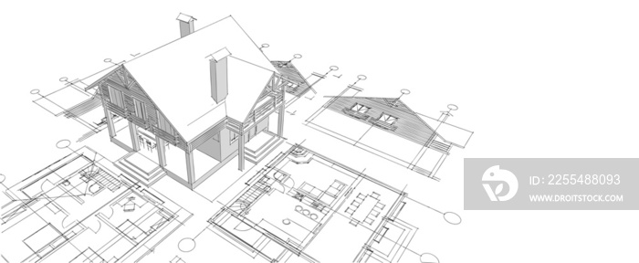 wooden architecture sketch 3d rendering