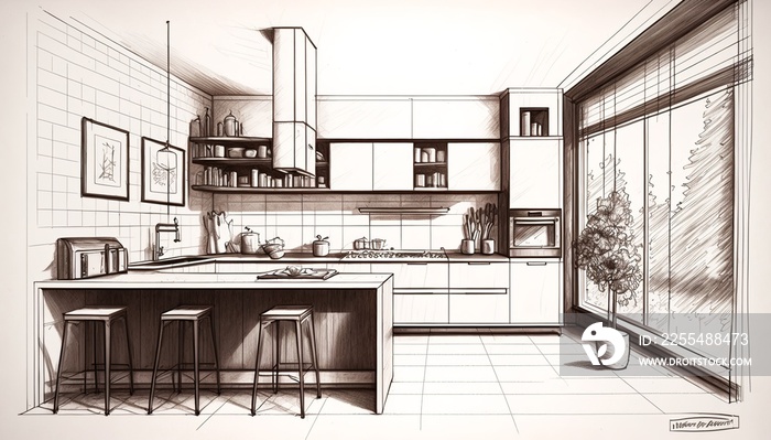 Modern kitchen interior sketch