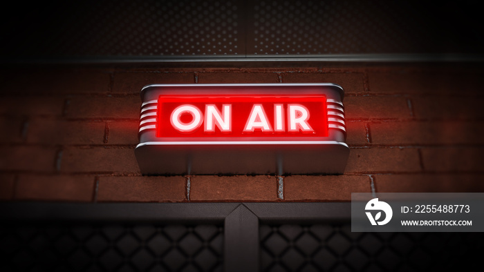 On air sign above the door of a broadcast room. 3D illustration