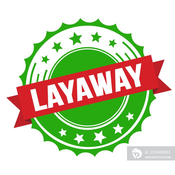 LAYAWAY text on red green ribbon stamp.