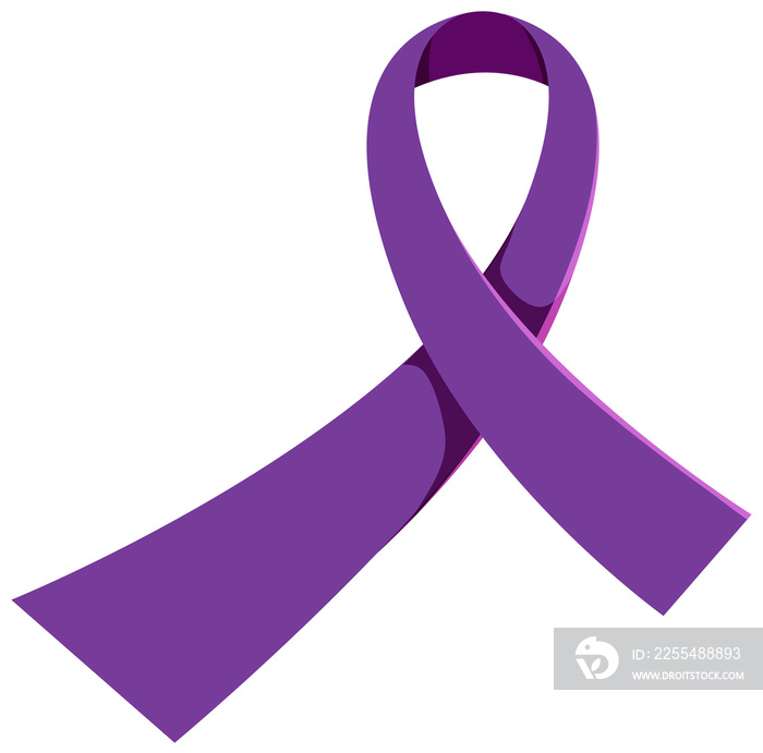 Purple ribbon symbolize awareness pancreatic cancer isolated on white background