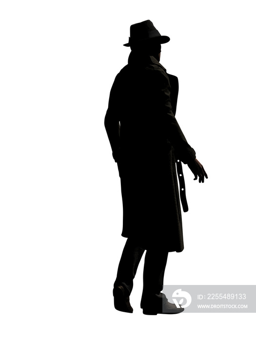 Walking Man with Trenchcoat 3-D-Illustration