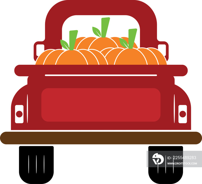 Red Truck with Pumpkins