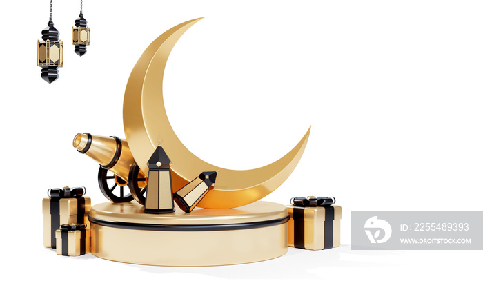 ramadan banner template with 3d arabic lantern and crescent moon