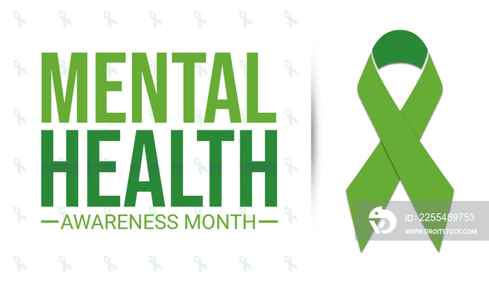 Mental Health Awareness Month Background Illustration with ribbon and typography