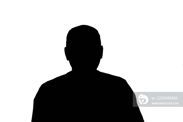 Silhouette of an adult young anonymous man on a white background