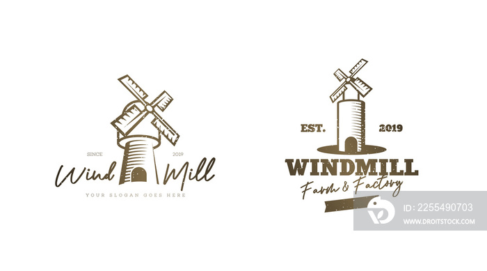 Vintage windmill logo concept vector illustration