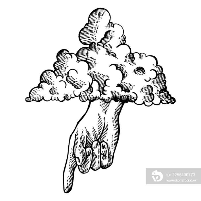 Hand of God sketch engraving PNG illustration with transparent background