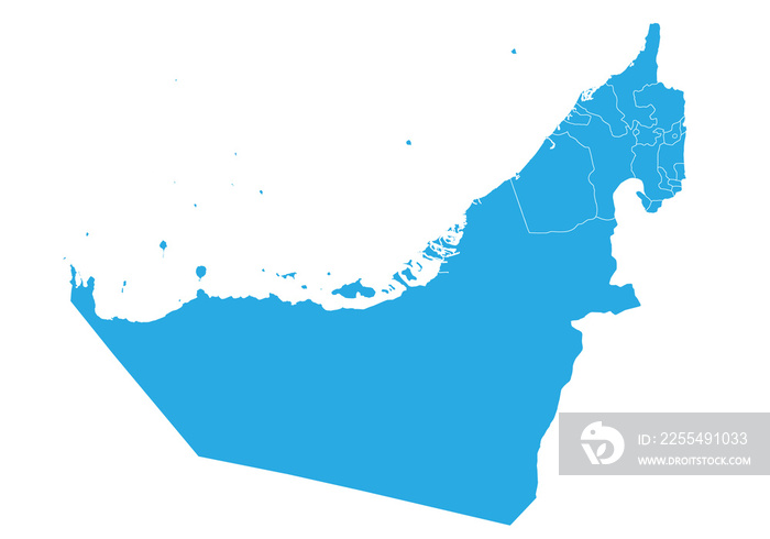 united Arab Emirates map. High detailed blue map of UAE on PNG transparent background.