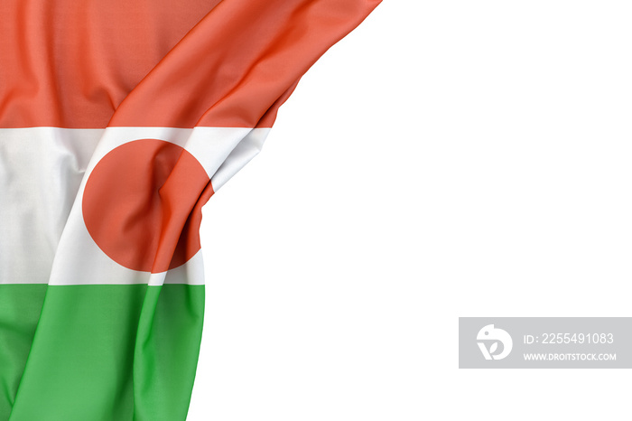 Flag of Niger in the corner on white background. 3D rendering. Isolated