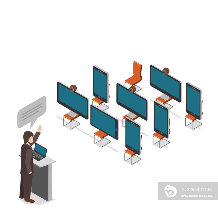 Web Conference Flat Isometric  Concept.