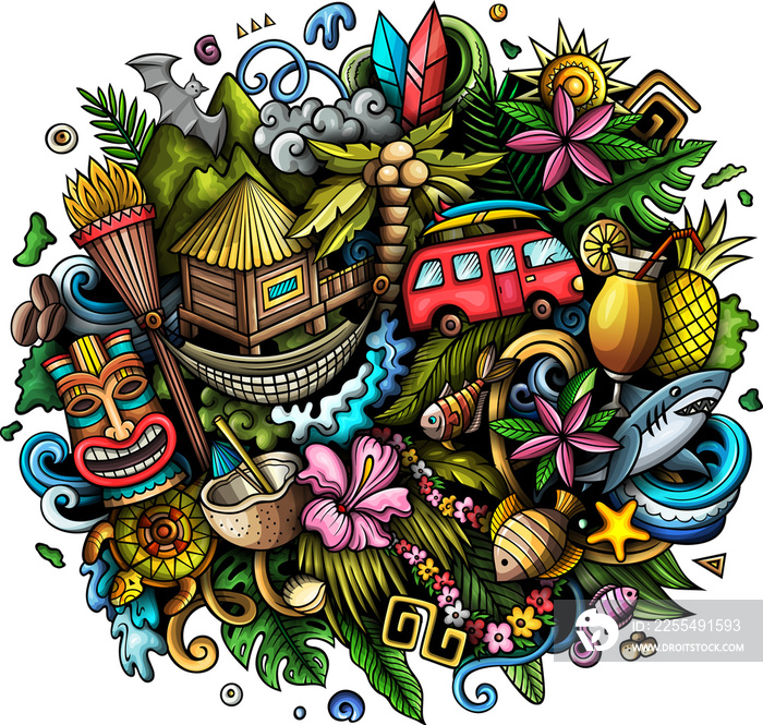 Hawaii detailed cartoon illustration