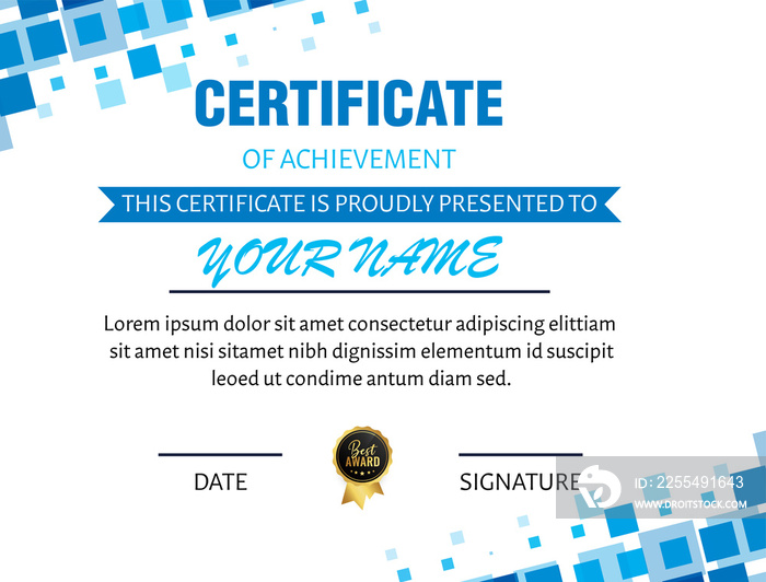 Blue and light blue Certificate of Achievement Layout