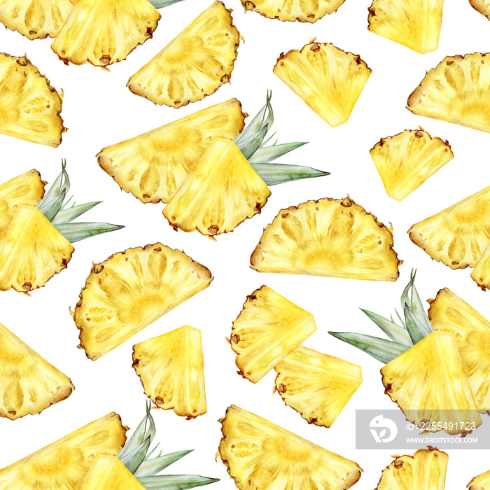 Watercolor seamless pattern pineapple isolated on white background.