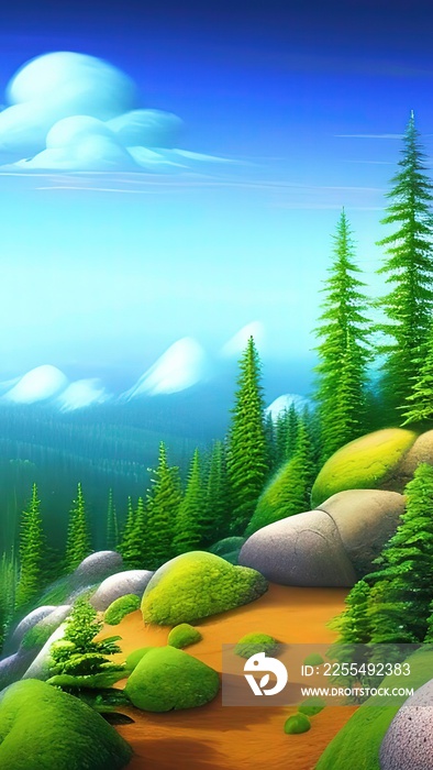 landscape with forest and mountains