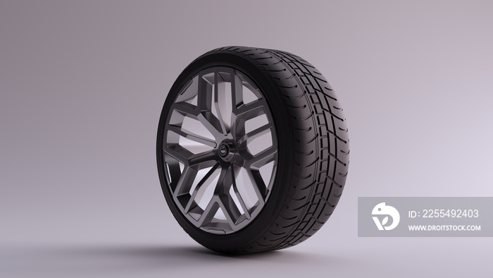 Alloy Rim Wheel with a Multi 5 Spoke Geometric Open Wheel Design Silver Chrome with Racing Tire