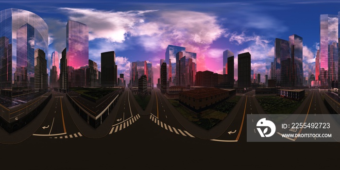 cityscape, HDRI, environment map , Round panorama, spherical panorama, equidistant projection, panorama 360, 3d rendering