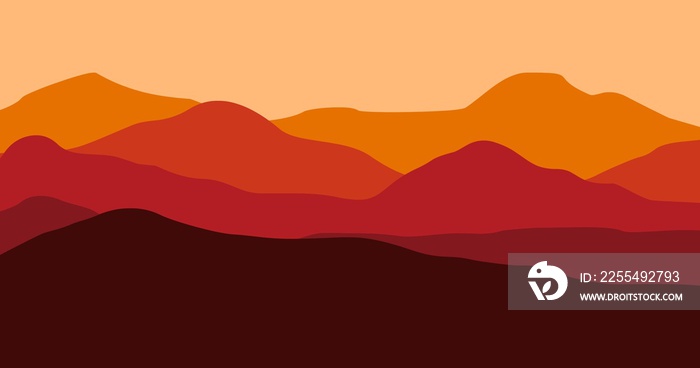 illustration of a natural background of mountains and hills layered with red gradients