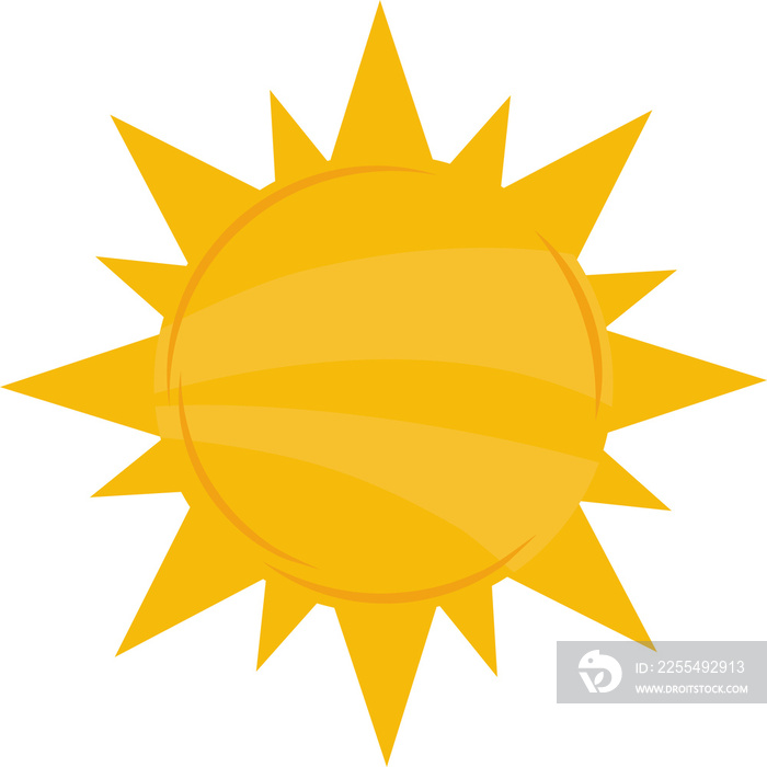 Sun semi flat color raster element. Full sized object on white. Summertime. Sunrise and sunset. Solar system center simple cartoon style  for web graphic design and animation