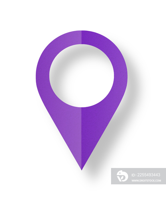 purple paper cut into the shape of a pin Pointer pad location markers isolated on transparent background.