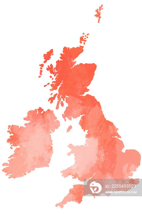 United Kingdom and Ireland map water color illustration styles.