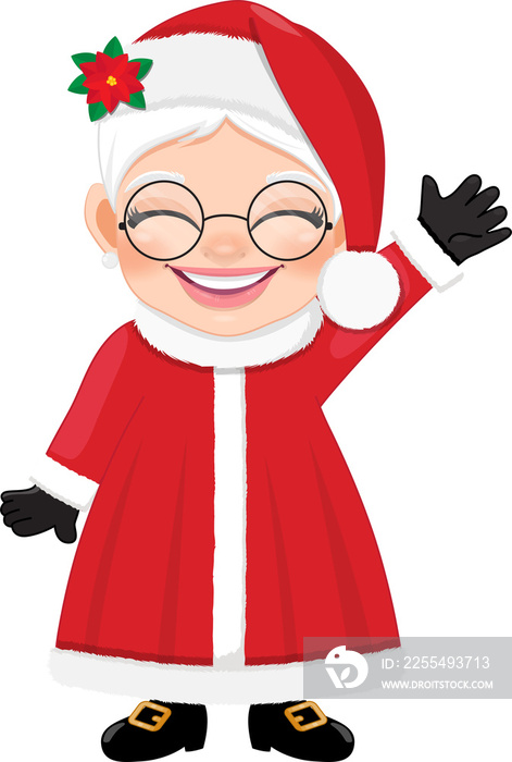 Happy Mrs. Claus waving hands and greeting Cartoon Character PNG