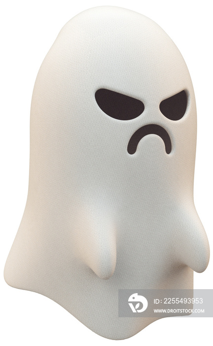 Angry cute ghost isolated object for Halloween party concept in 3D cartoon