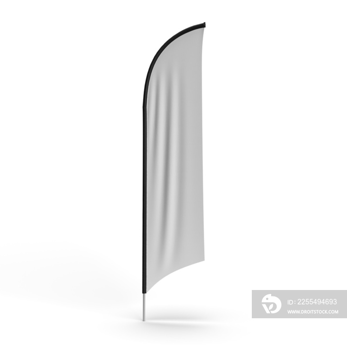 3m Banner Flag with a black sleeve and white skin, isolated on a white background. 3d rendered illustration for mockups