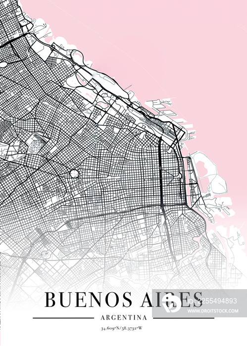 Buenos Aires city map poster print. Detailed map of Buenos Aires (Argentina).
