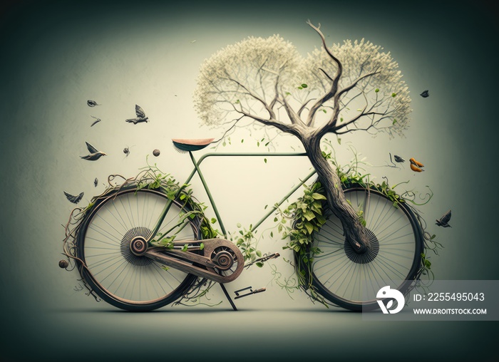 vintage bicycle with leaves and butterflies