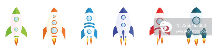 A set of rockets. Spaceship. Flat style. Vector illustration