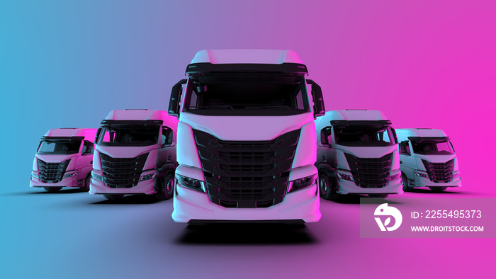 Trucks fleet on a pink and blue background