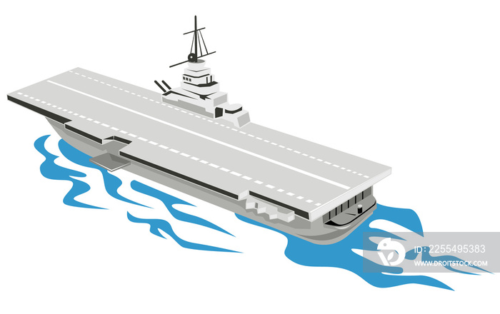 Illustration of a world war two aircraft carrier ship done in retro style.