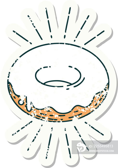 grunge sticker of tattoo style iced donut