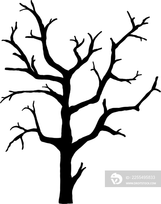 simplicity halloween dead tree freehand drawing silhouette flat design.