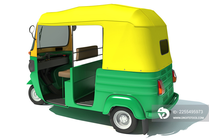 Auto Rickshaw Bajaj TukTuk 3D rendering on white background