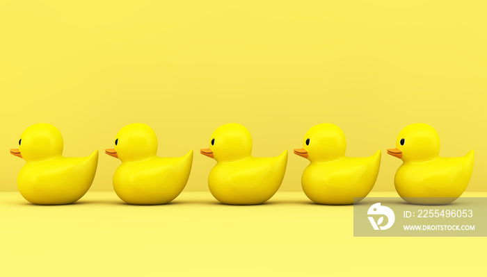 row of yellow ducks