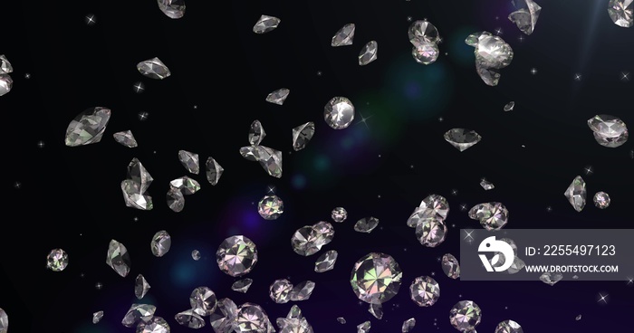 Romantic cute diamonds pattern on black. Gems background. Valentine’s Day. event background. 3d illustration