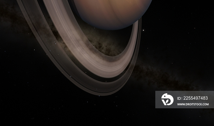 Saturn planet over Milky Way galaxy 3d illustration background