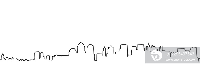 City skyline is drawn in one line art style. Printable art.