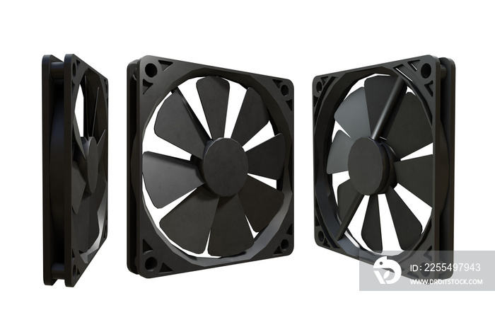 3d rendering black computer fan perspective view