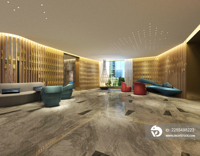 3d render of hotel lobby lounge