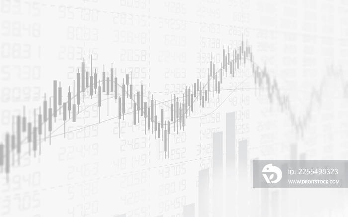 Double exposure financial chart with uptrend line graph in stock market on white color background