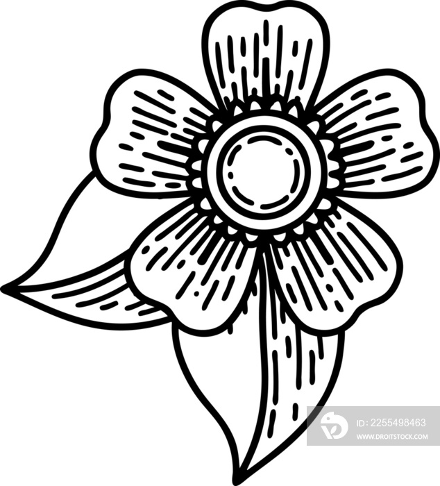 black line tattoo of a flower