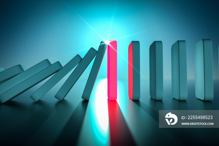 domino effect in action is stopped (3d rendering)